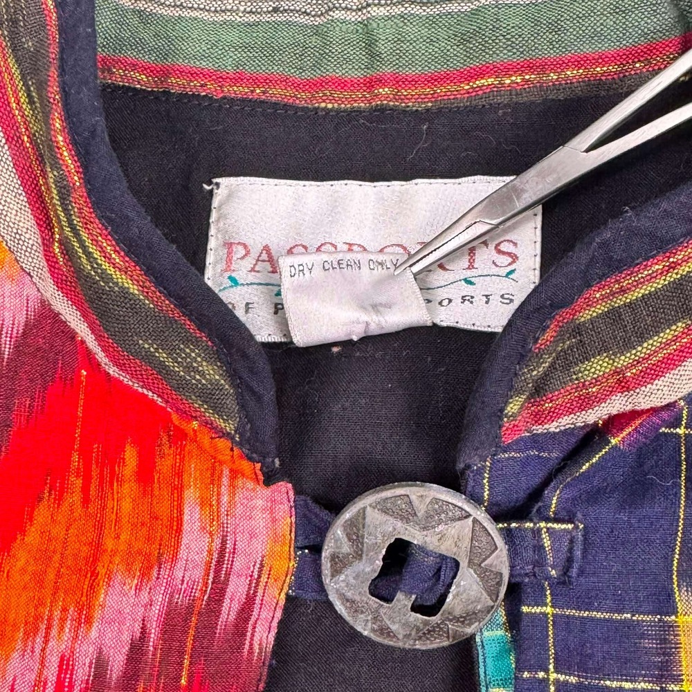 Vtg Passports Pier 1 Imports Patchwork Ikat Cotton Vest Metal Buttons Grandma - Picture 6 of 7